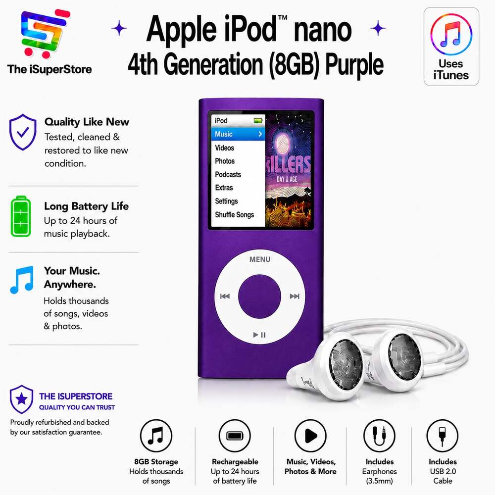 Apple iPod Nano 4th Generation 8GB Purple - New Battery - 1 CPS Warranty!